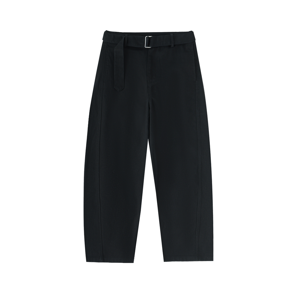 AA1Q Twisted-Seam Belted Curved-Blade Pants