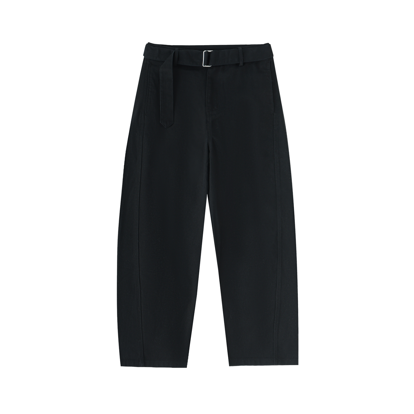 AA1Q Twisted-Seam Belted Curved-Blade Pants