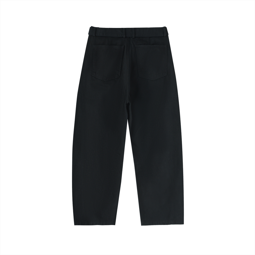 AA1Q Twisted-Seam Belted Curved-Blade Pants